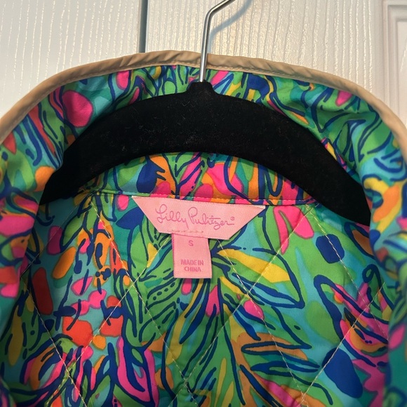 Lily Pulitzer Quilted Vest Small Tan Button Up Zipper Multiple Pockets - Picture 13 of 16